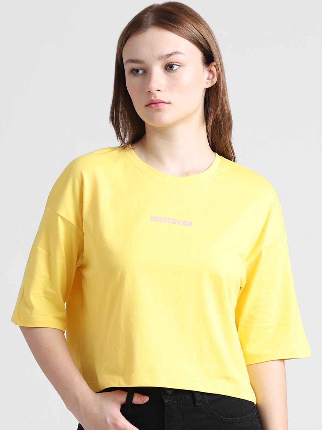 

ONLY Typography Printed Cotton T-shirt, Yellow
