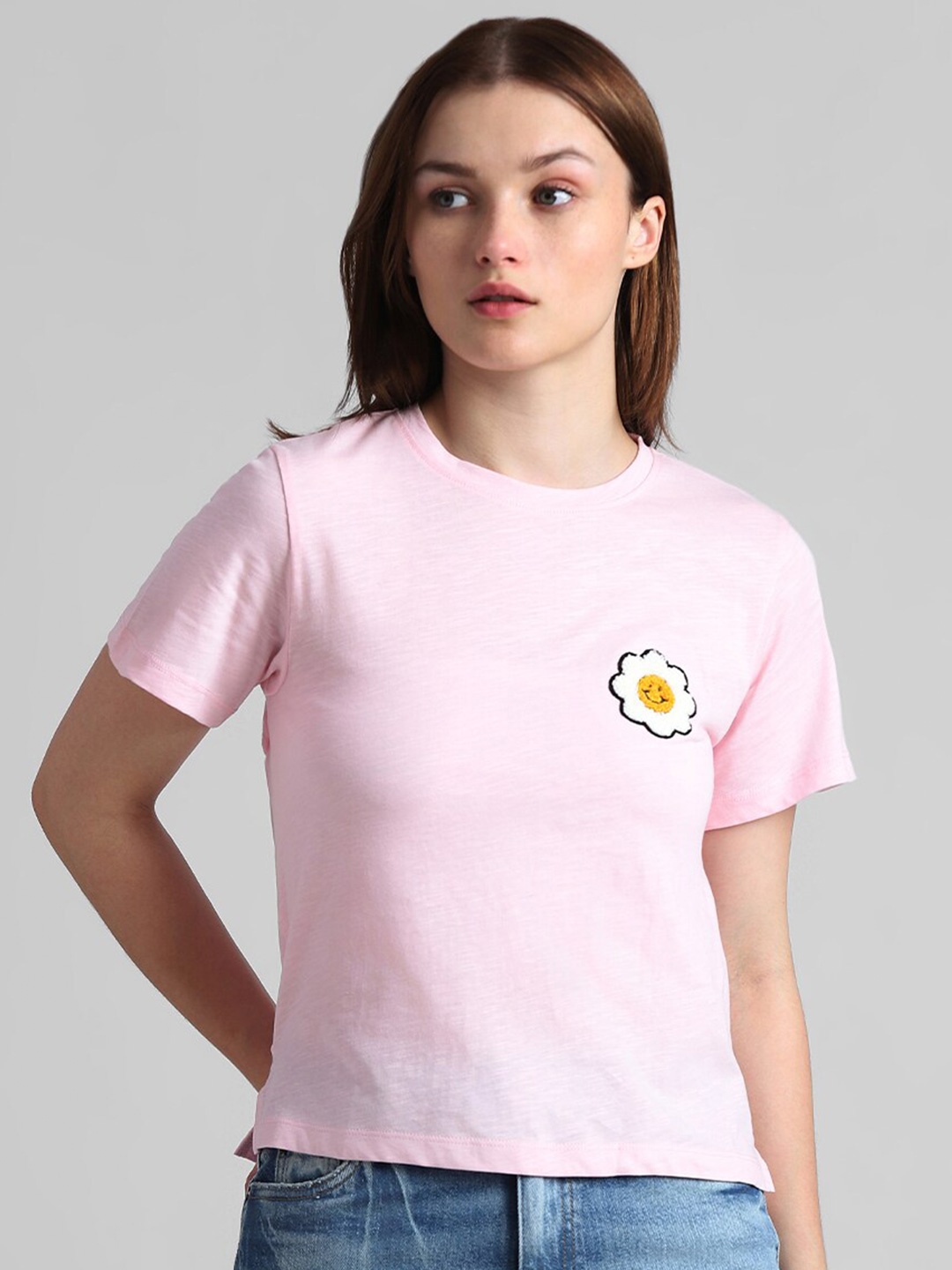 

ONLY Round Neck Cotton T-shirt, Pink