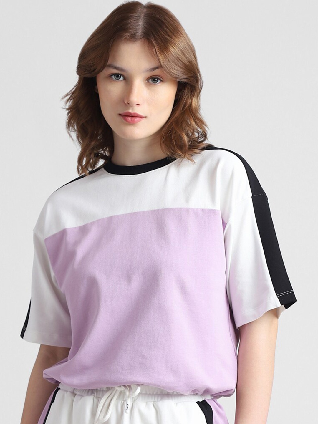 

ONLY Colourblocked Drop-Shoulder Sleeves T-shirt, Pink