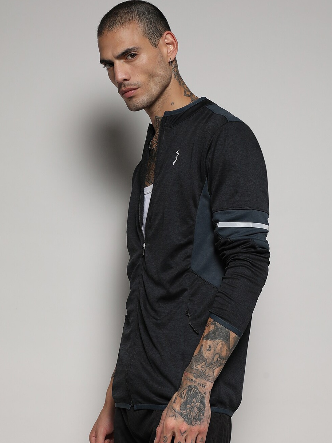 

Campus Sutra Black Mock Collar Windcheater Sporty Jacket