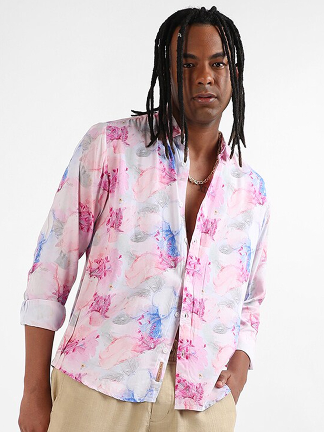 

Campus Sutra Classic Floral Printed Casual Shirt, Pink