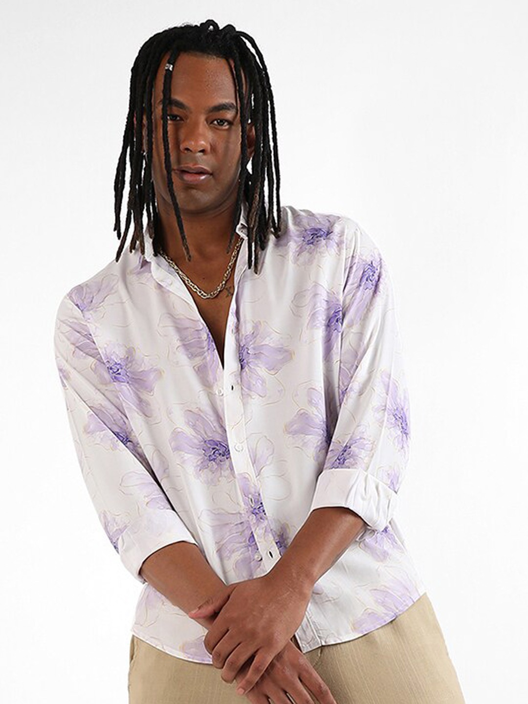 

Campus Sutra Classic Floral Printed Casual Shirt, White