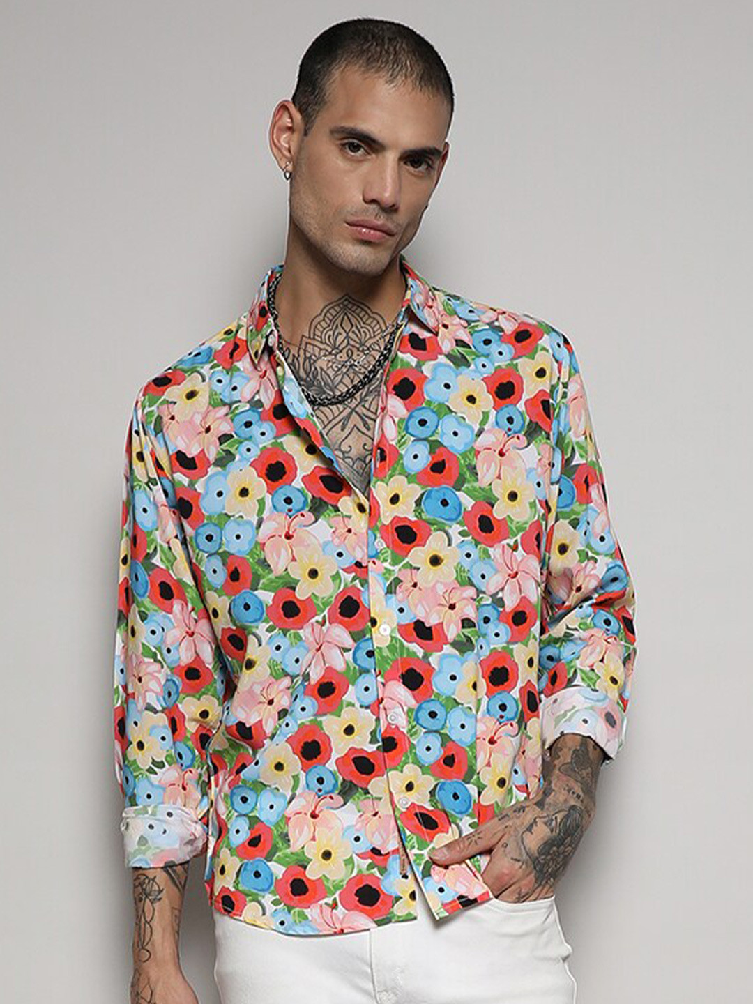 

Campus Sutra Classic Floral Printed Opaque Casual Shirt, Blue