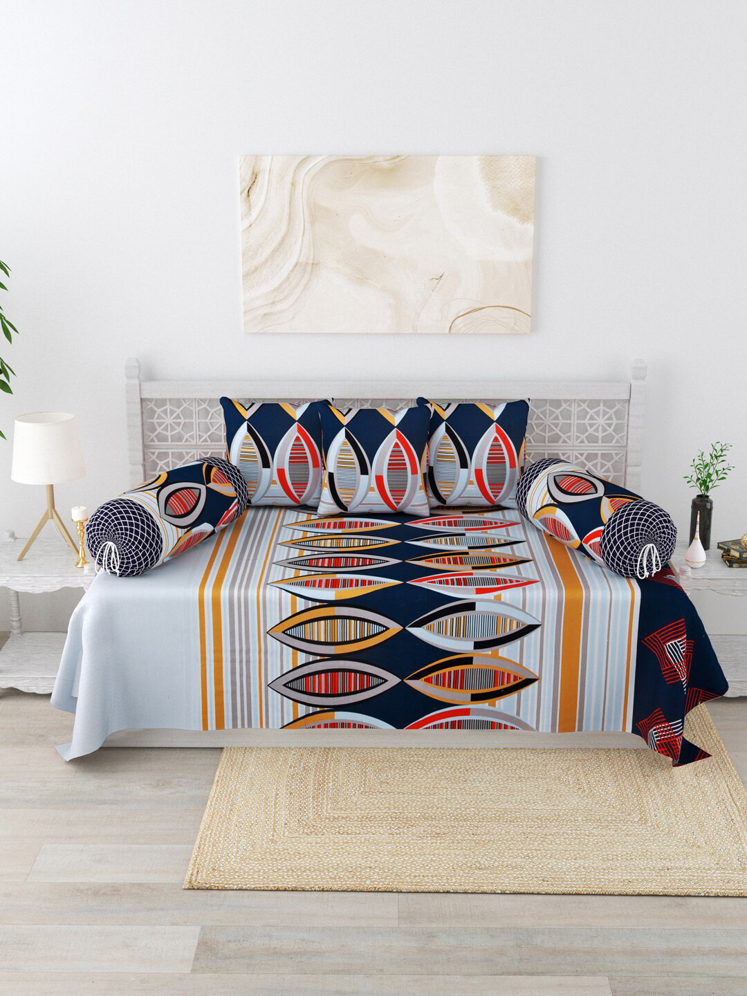 

Salona Bichona Black & White 6 Pieces Printed Pure Cotton Diwan Set