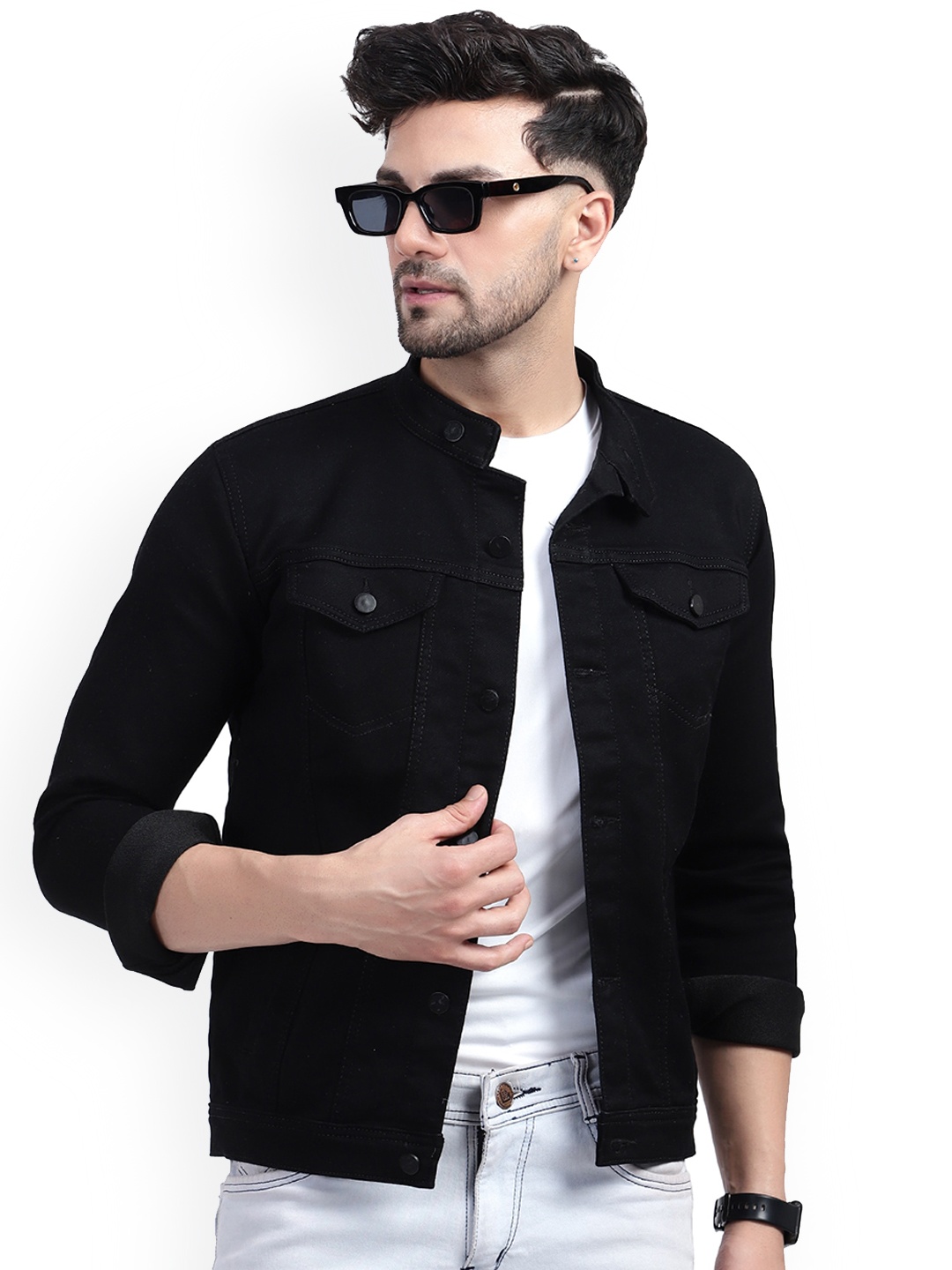 

PLUS 91 Stand Collar Denim Jacket, Black