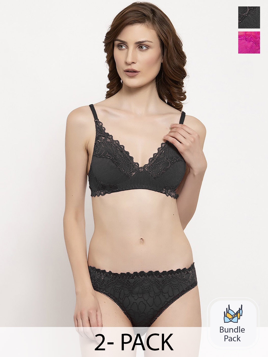 

AROUSY Pack Of 2 Self Design Lingerie Set, Pink