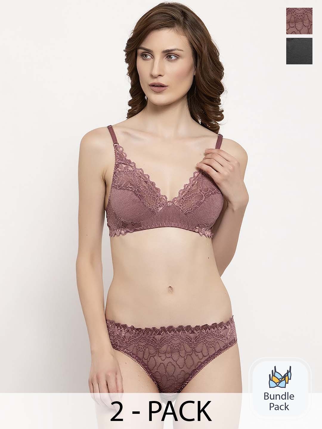 

AROUSY Pack Of 2 Self Design Lingerie Set Itwenty Set_Maroon,Black