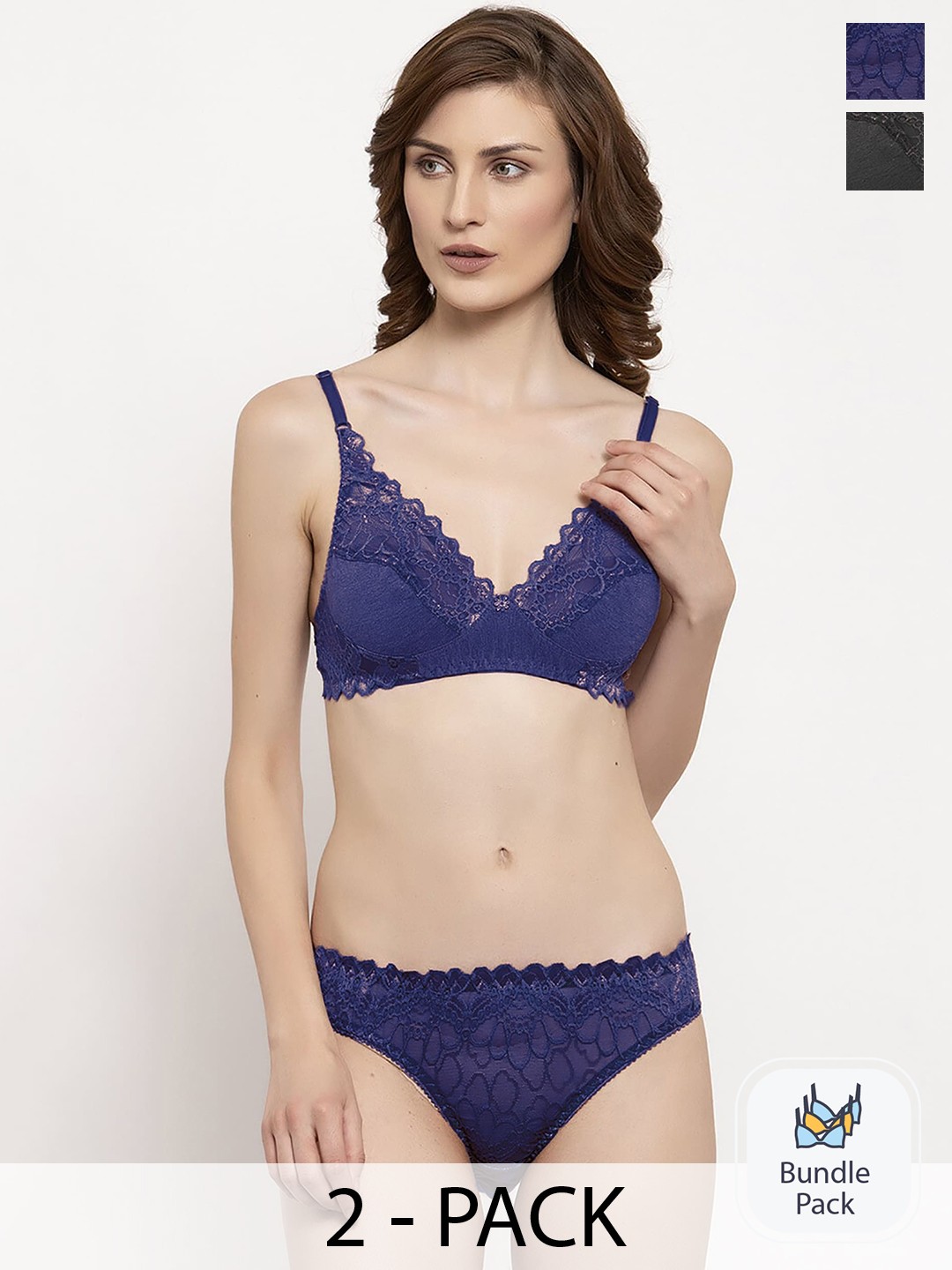 

AROUSY Pack Of 3 Self Design Lingerie Set Itwenty Set_Blue,Purple,Black
