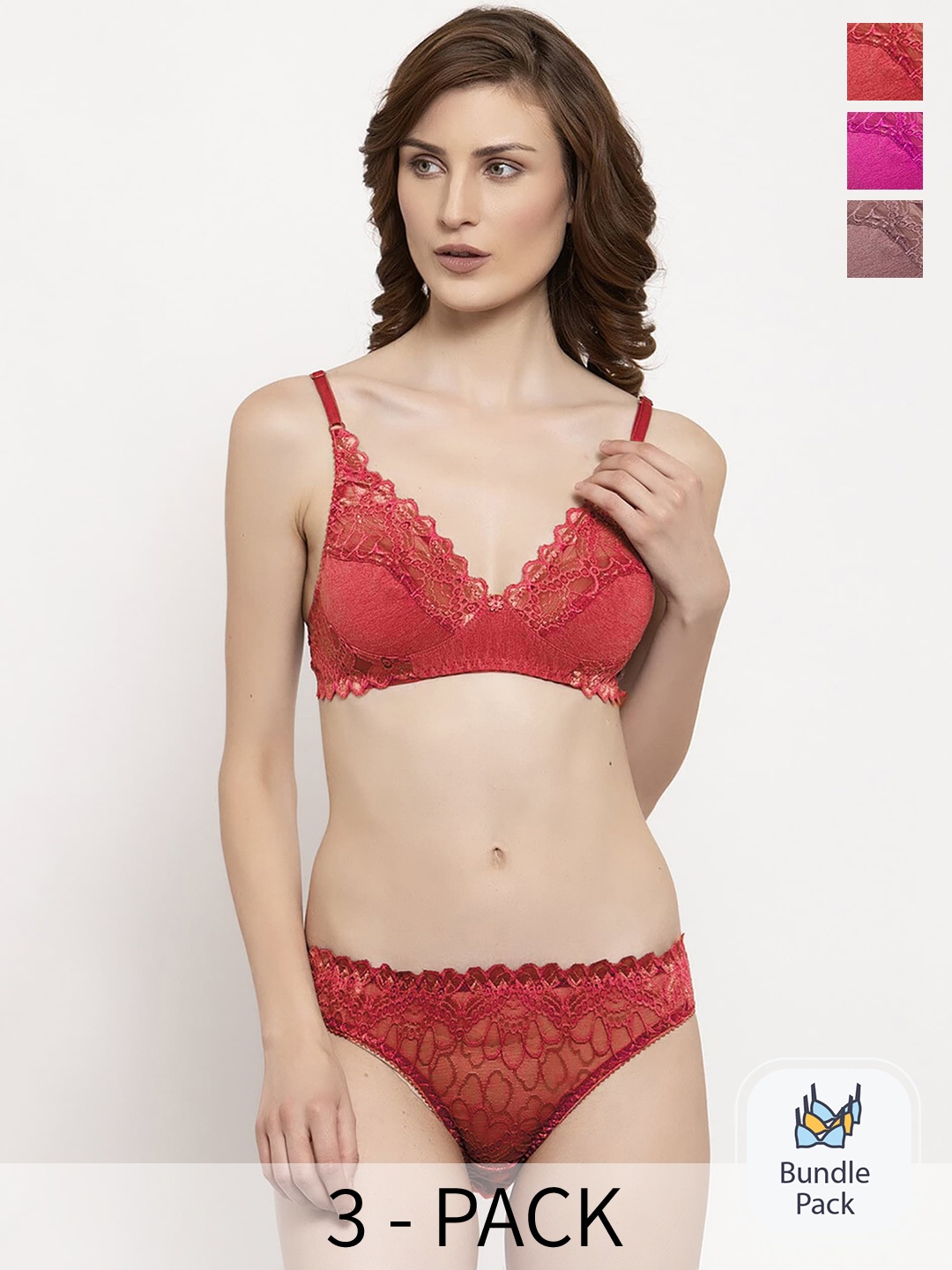 

AROUSY Pack Of 3 Self Design Lingerie Set Itwenty Set_Red,Pink,Maroon