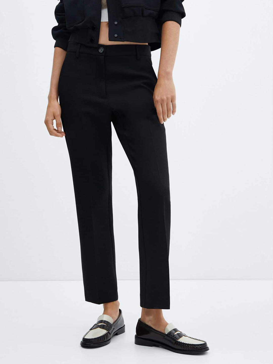 

MANGO Women Straight Fit Pleated Trousers, Black