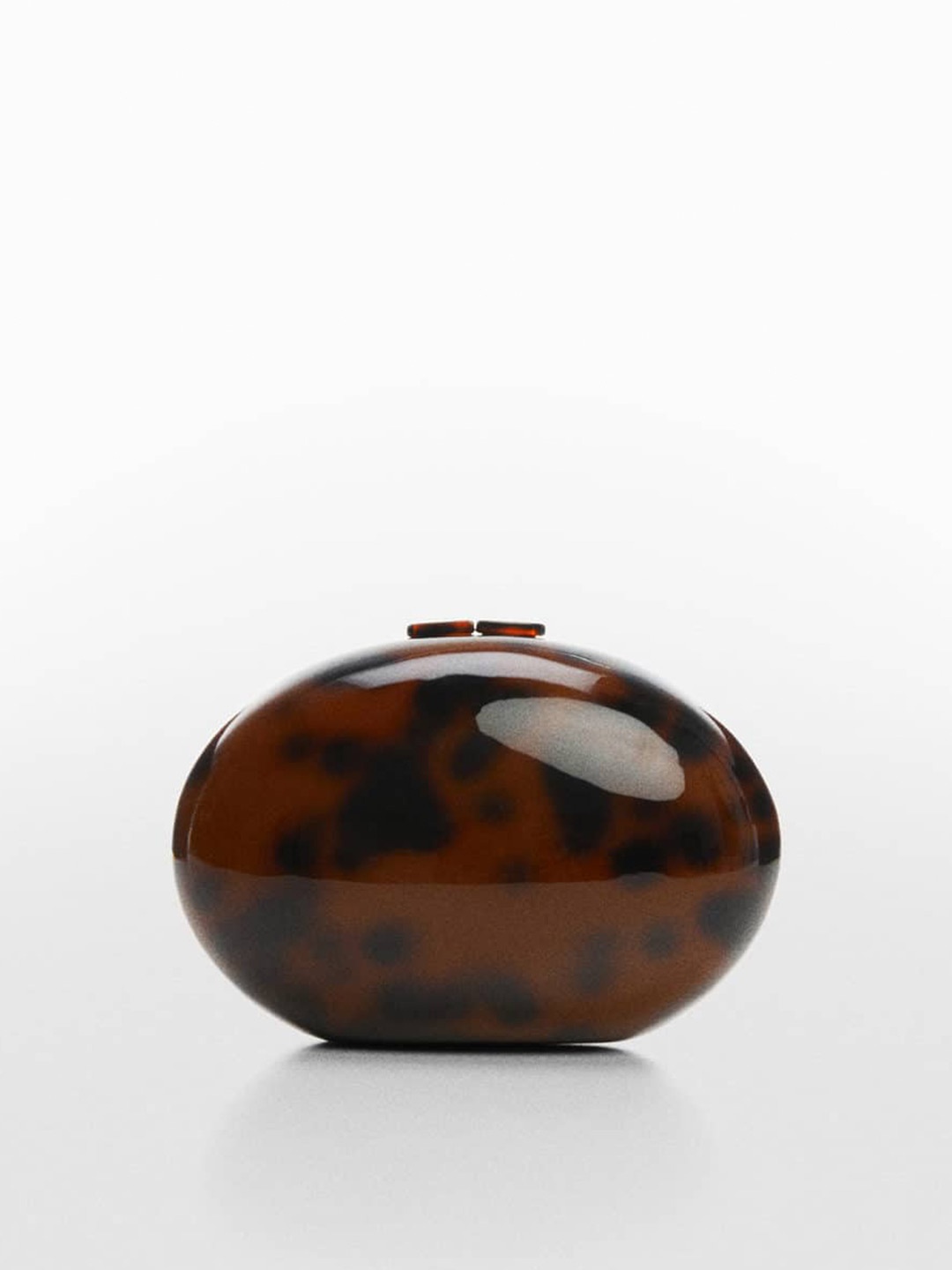 

MANGO Leopard Print Oval-Shaped Box Clutch, Brown