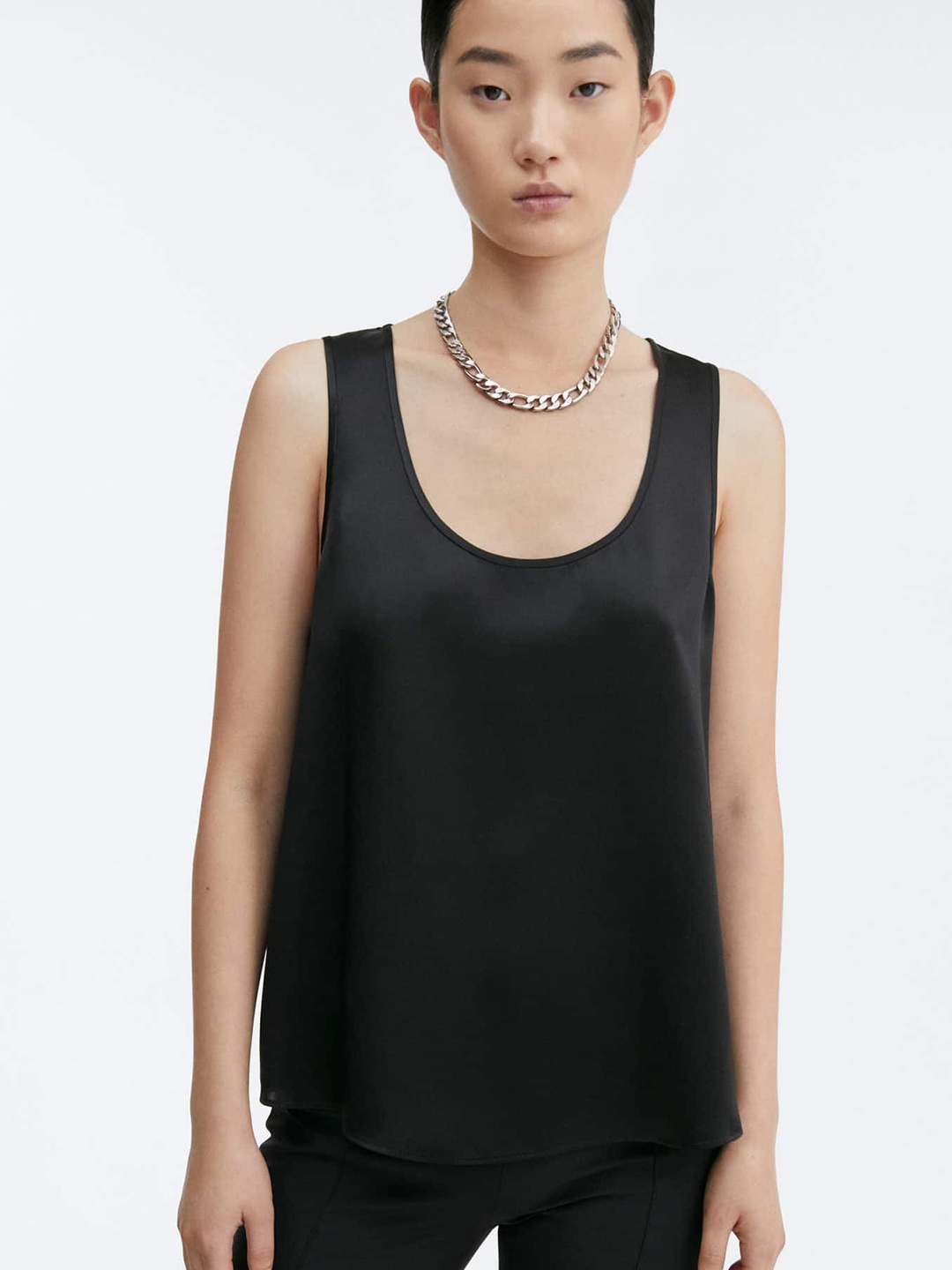 

MANGO Scoop Neck Pure Silk Top, Black