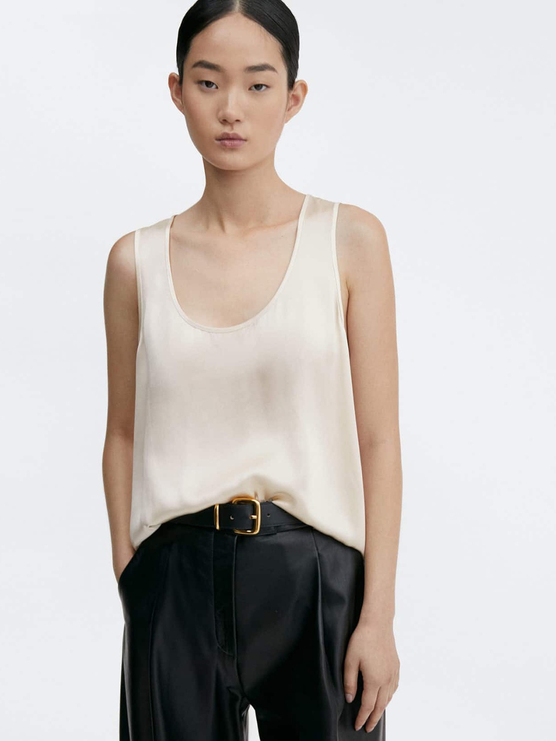 

MANGO Scoop Neck Pure Silk Top, Off white