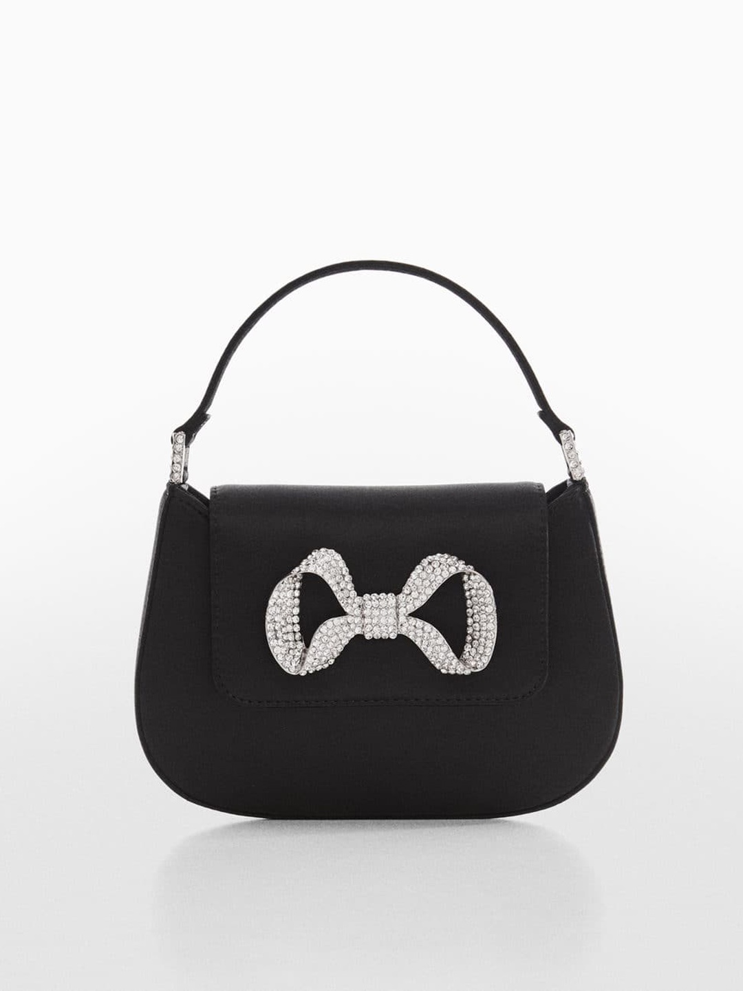 

MANGO Embellished Structured Party Satchel Bag with Bow Detail, Black