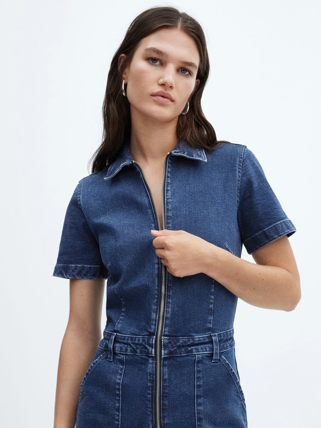 

MANGO Denim Zipper Jumpsuit, Blue