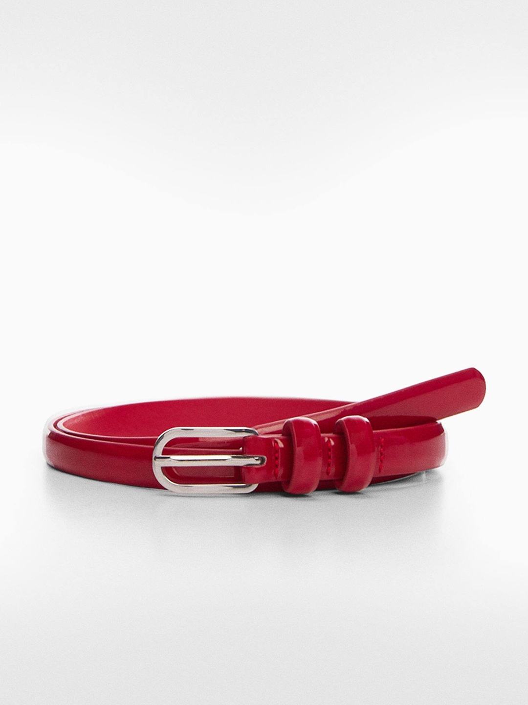 

MANGO Women Glossy Finish Slim Belt, Red
