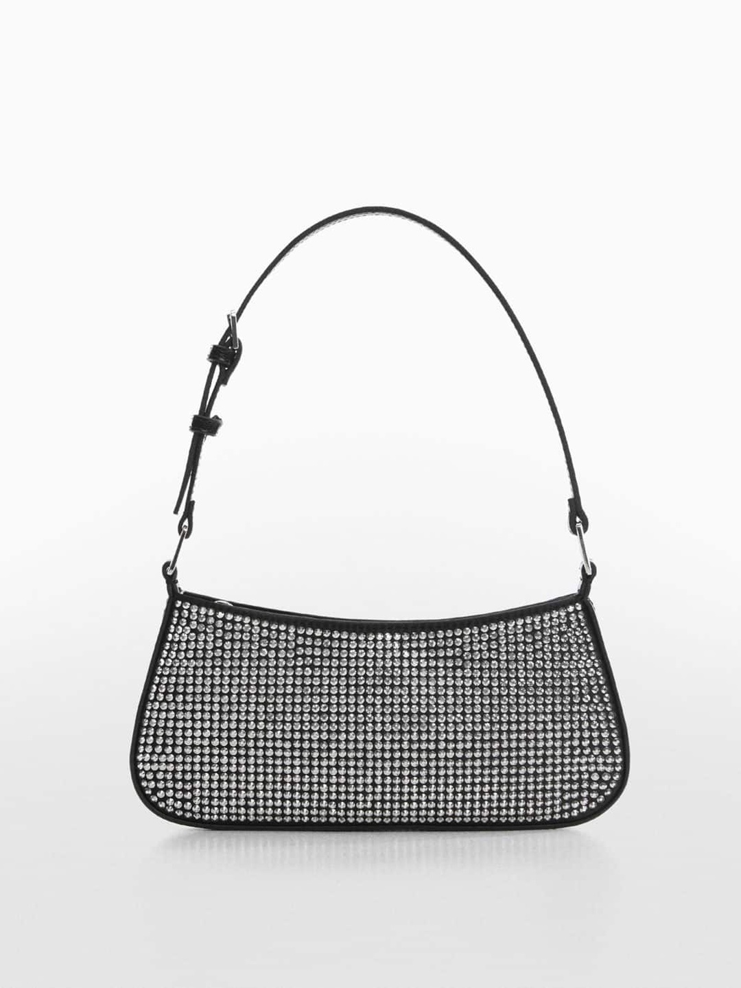 

MANGO Embellished Structured Party Baguette Bag, Black