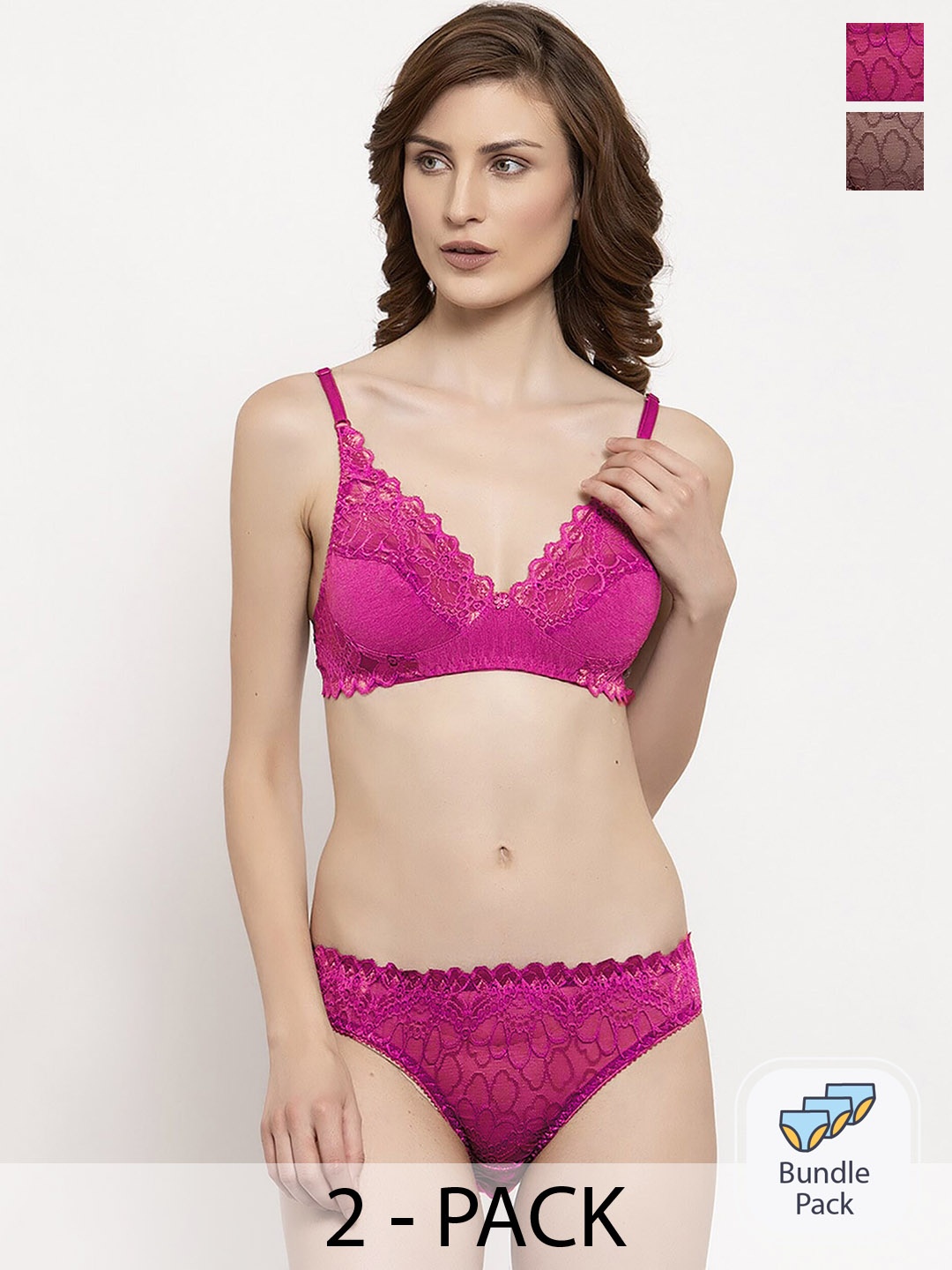 

Aamarsh Pack Of 2 Self Design Lingerie Set, Pink