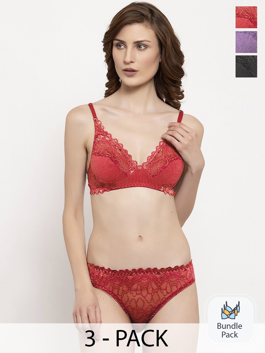 

Aamarsh Pack Of 3 Self-Designed Lingerie Set, Purple