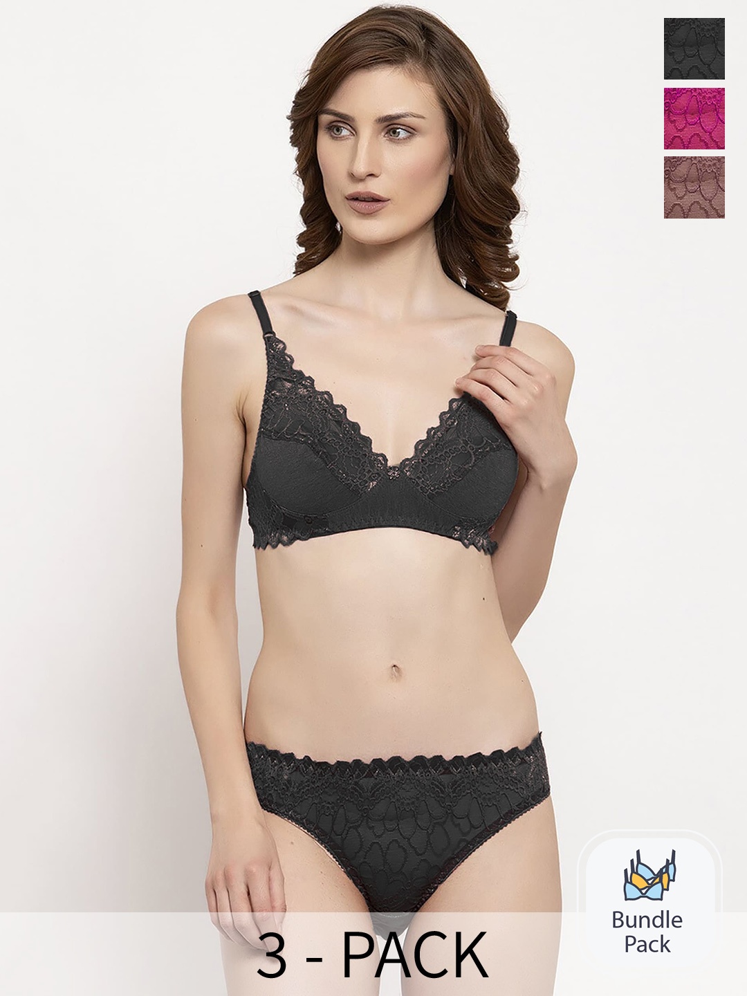 Aamarsh Pack Of 3 Self-Design Lingerie Set, Brown