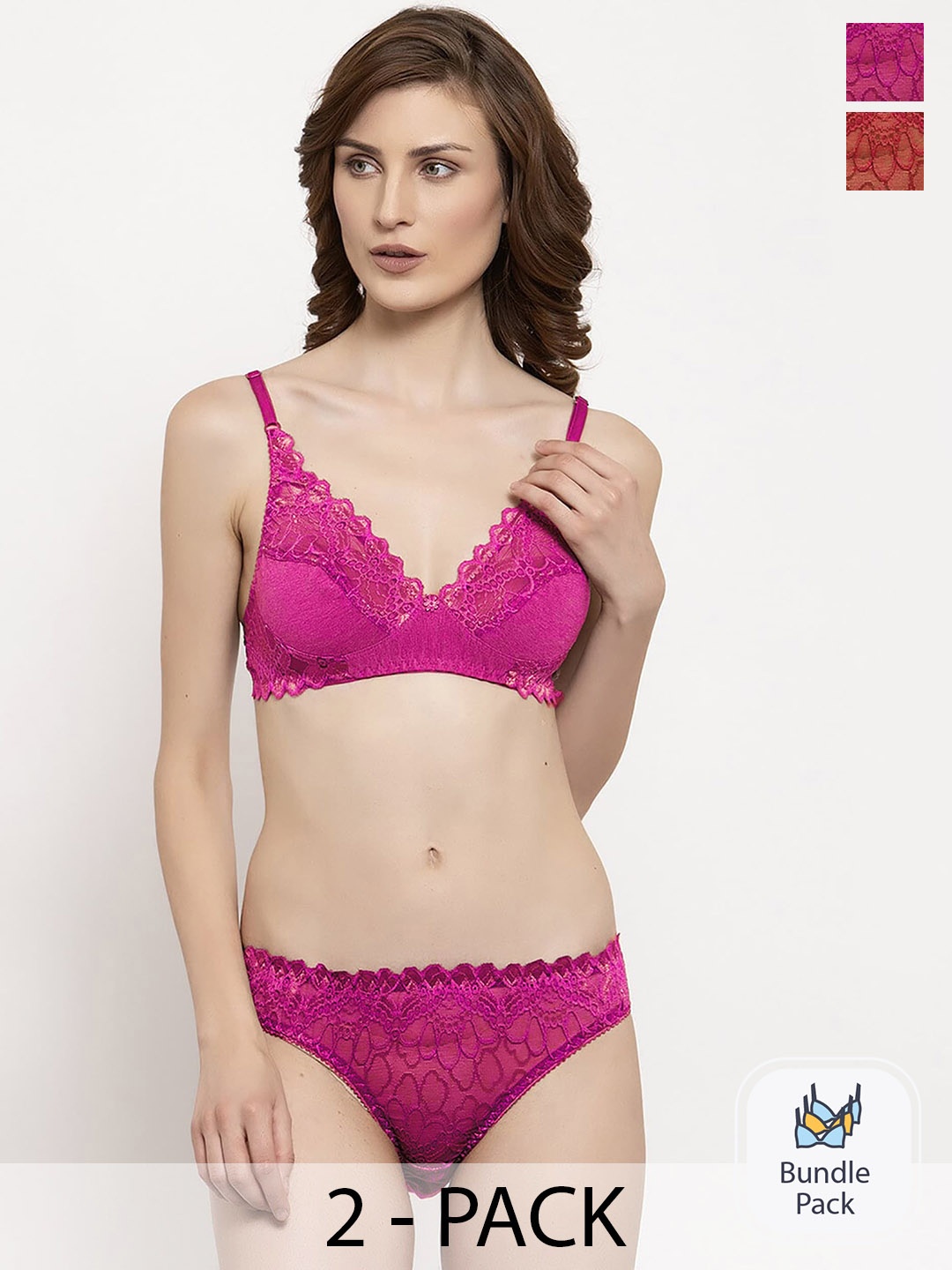 

Aamarsh Pack Of 2 Self Design Lingerie Set, Pink
