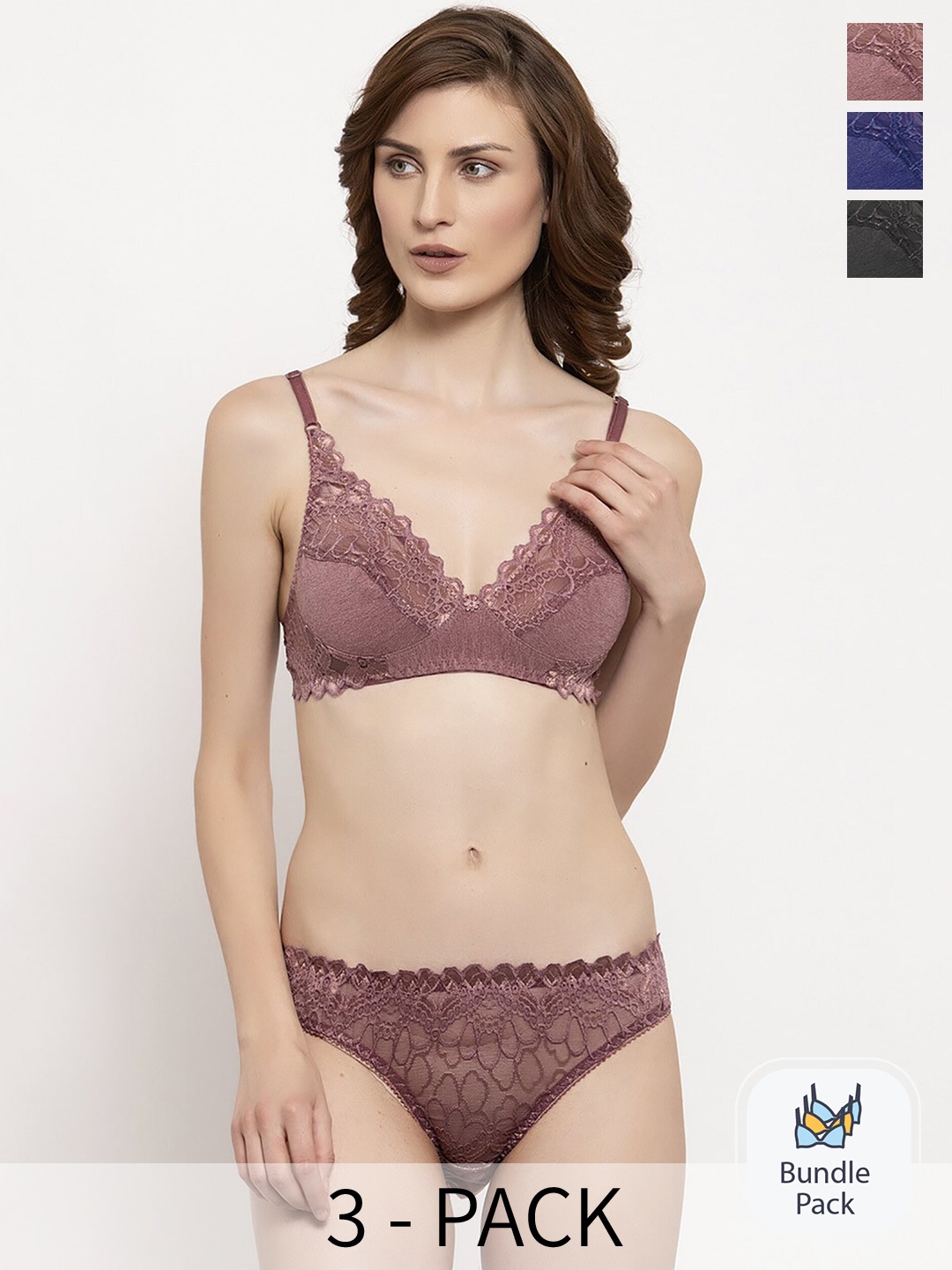 

Aamarsh Pack Of 3 Self Design Lingerie Set, Maroon