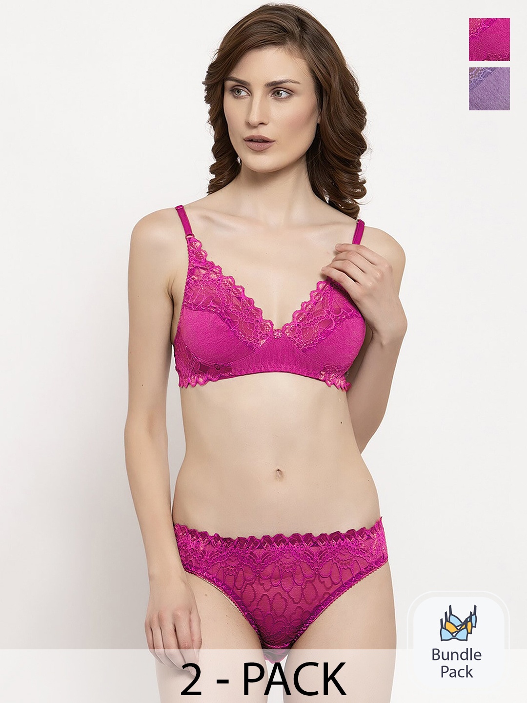 

PIBU Pack Of 2 Self Design Lingerie Set, Pink