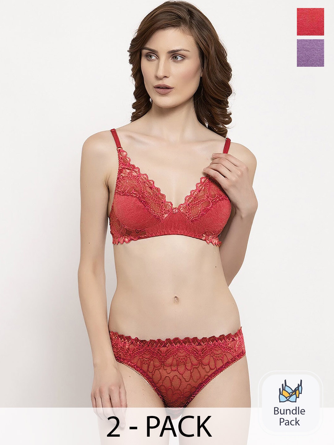

PIBU Pack Of 2 Self Design Lingerie Set, Purple