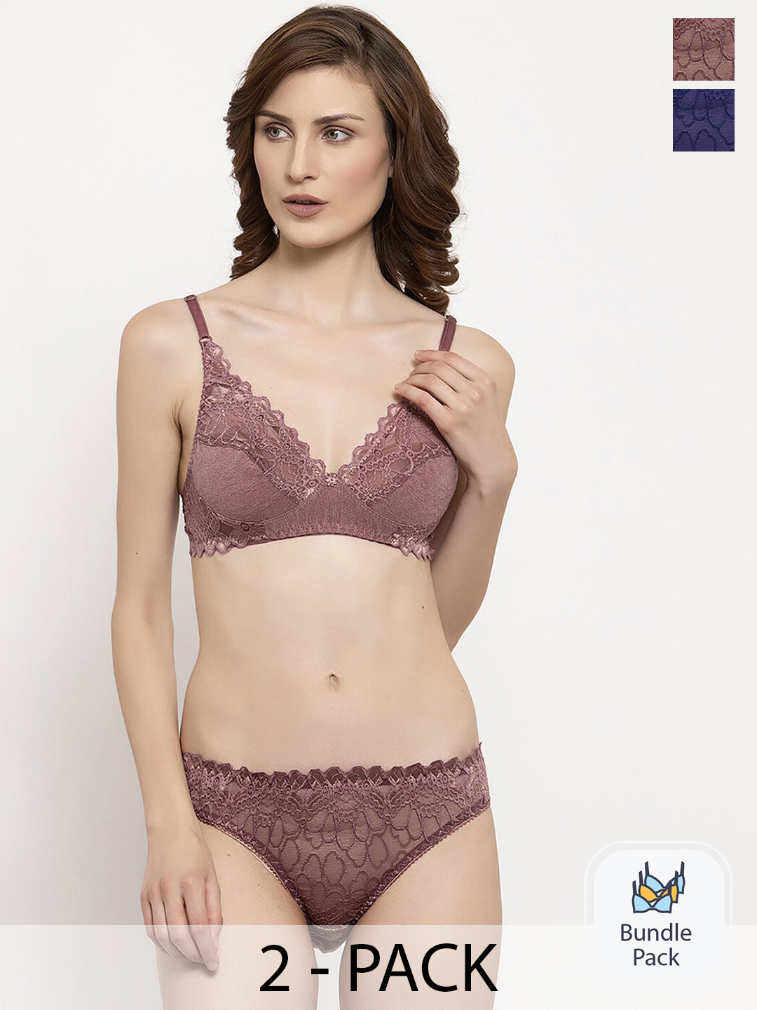 

PIBU Pack of 2 Self Design Lingerie Set, Multi