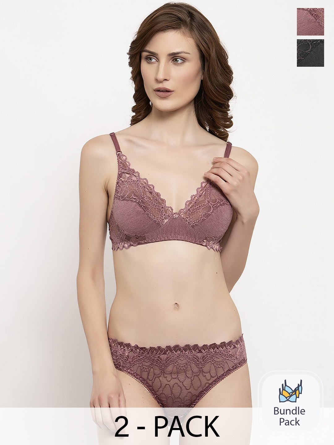 

PIBU Pack of 2 Self Design Lingerie Set, Maroon