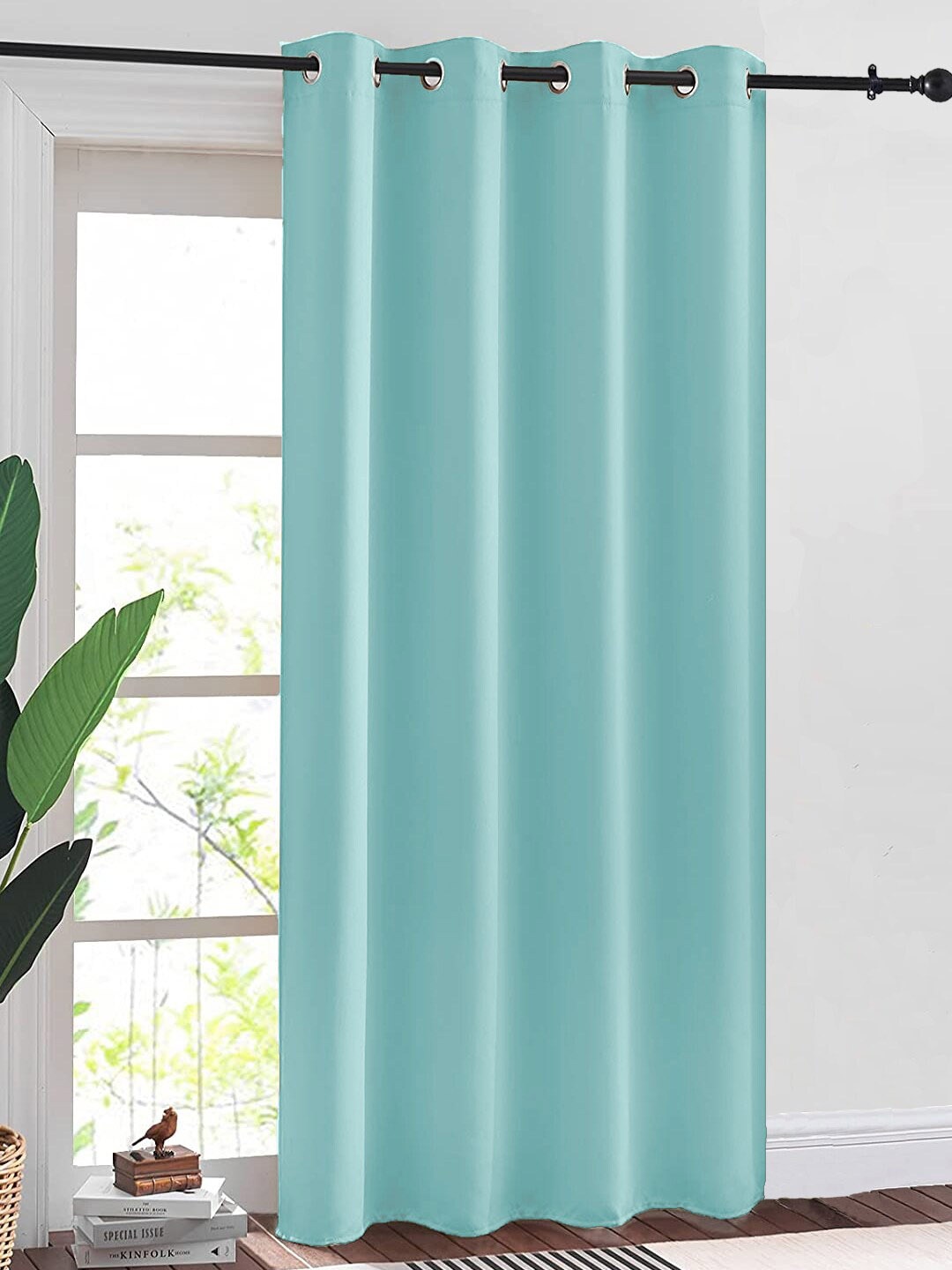 

URBAN SPACE Blue 2-Pieces Black Out Long Door Curtains