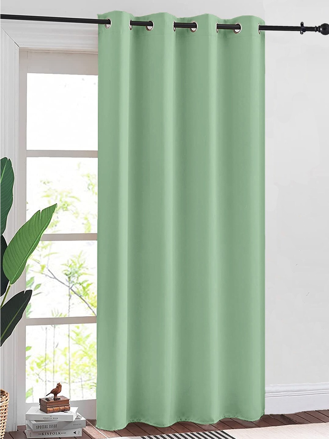 

URBAN SPACE 2 Pcs Green Black Out Door Curtain