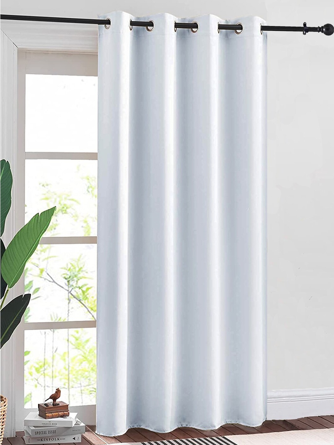 

URBAN SPACE 2 Pcs Silver-Toned Black Out Door Curtain