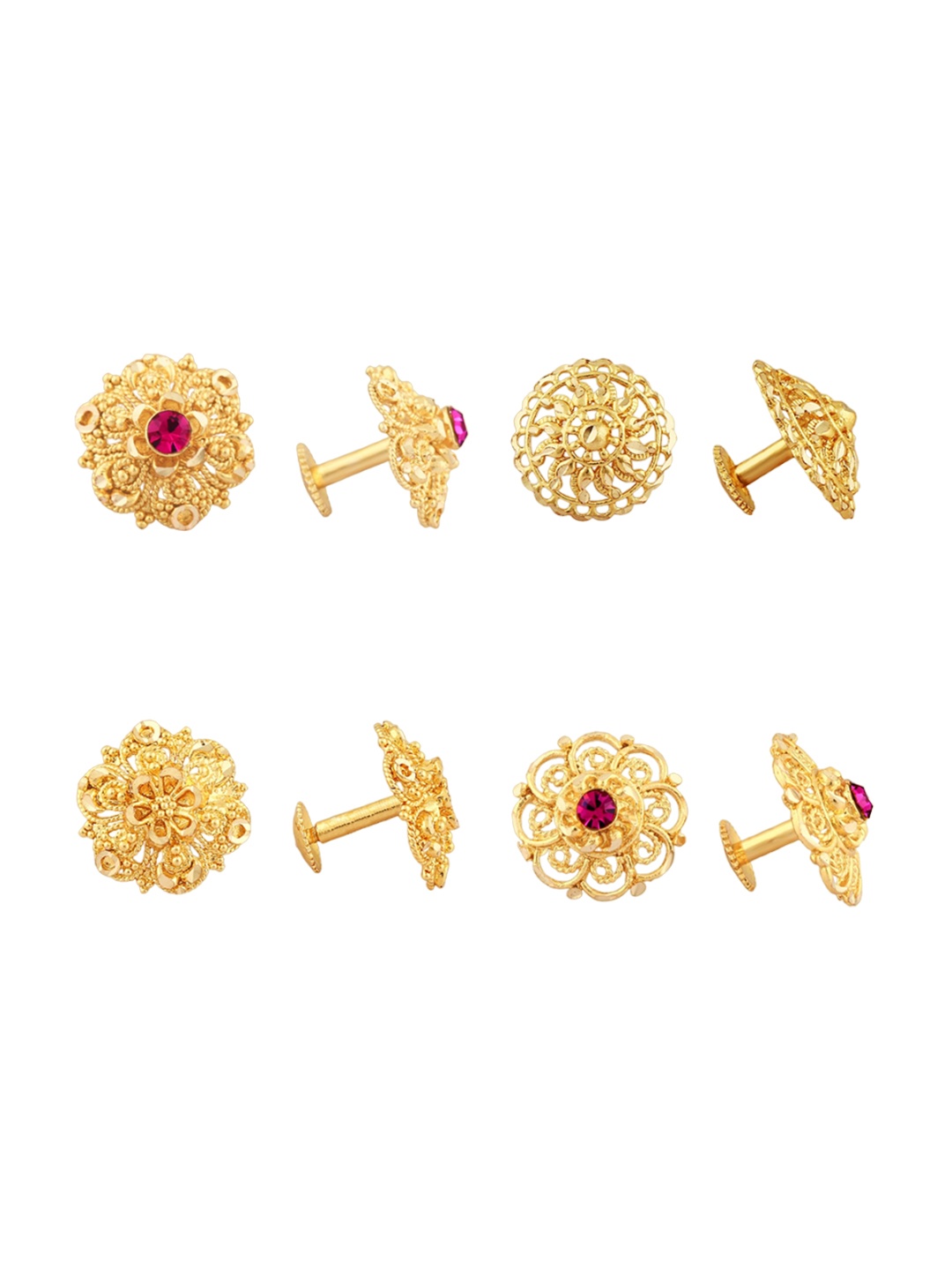 

Vighnaharta Set Of 2 Floral Studs Earrings, Gold