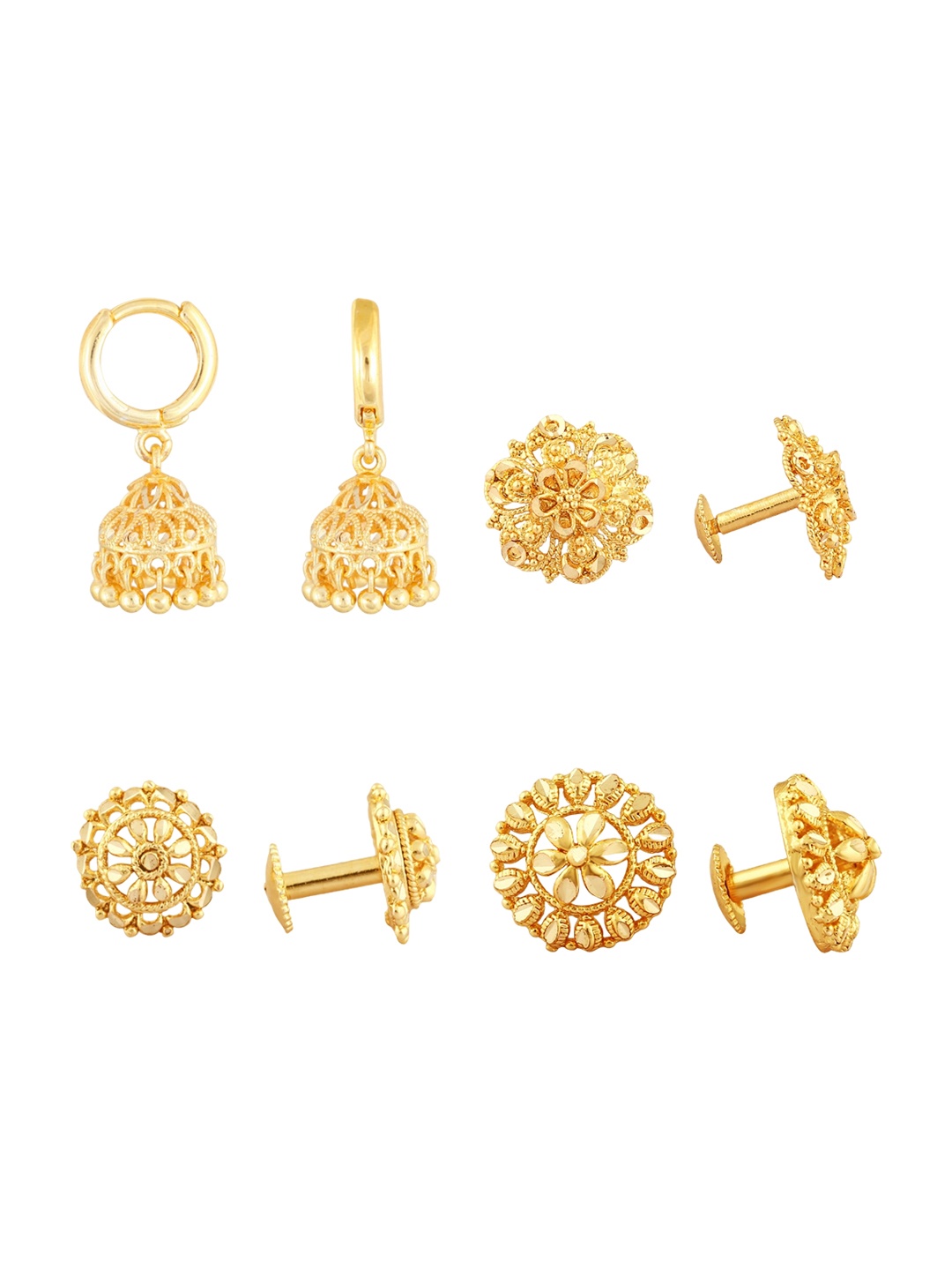 

Vighnaharta Set Of 4 Gold-Plated Floral Studs Earrings