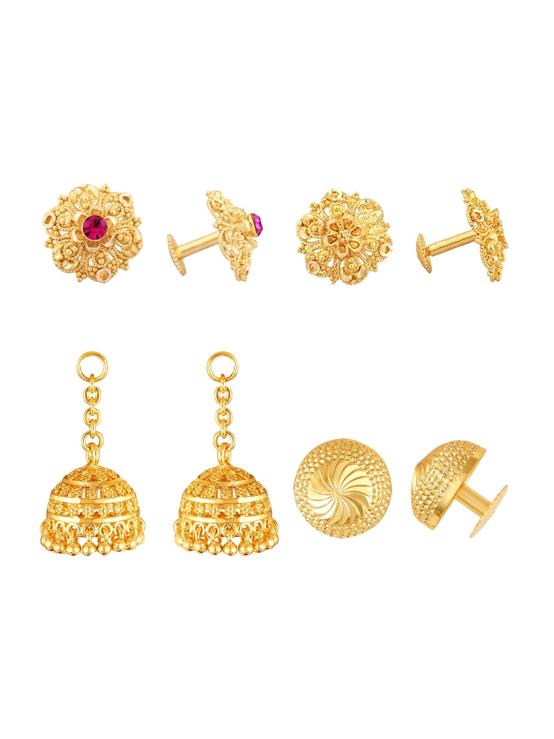

Vighnaharta Set Of 4 Gold-Plated Floral Stud Earrings