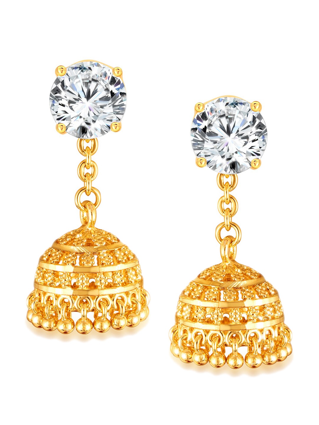 

Vighnaharta Gold-Plated Floral Dome Shaped Jhumkas