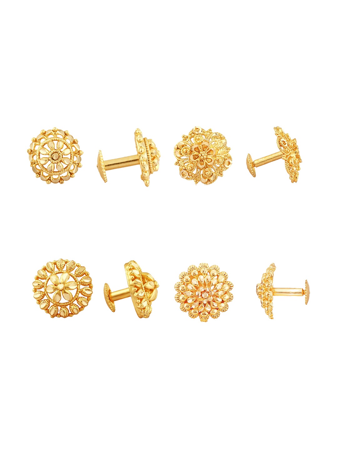 

Vighnaharta Set of 4 Gold-Plated Floral Studs Earrings
