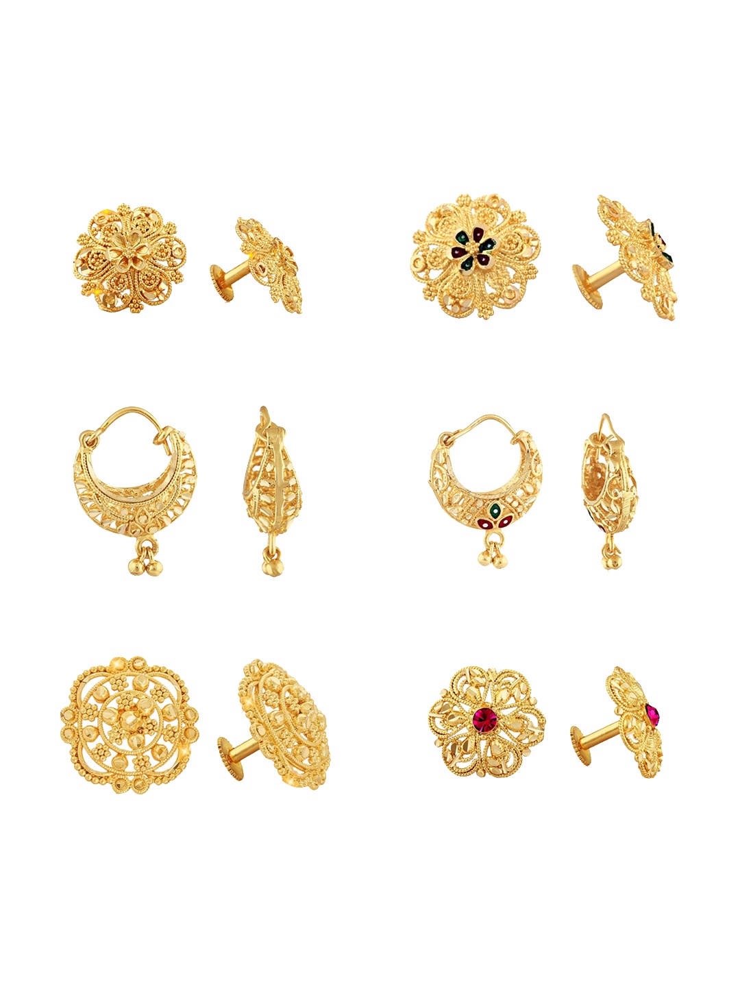 

Vighnaharta Set Of 6 Gold-Plated Floral Studs Earrings