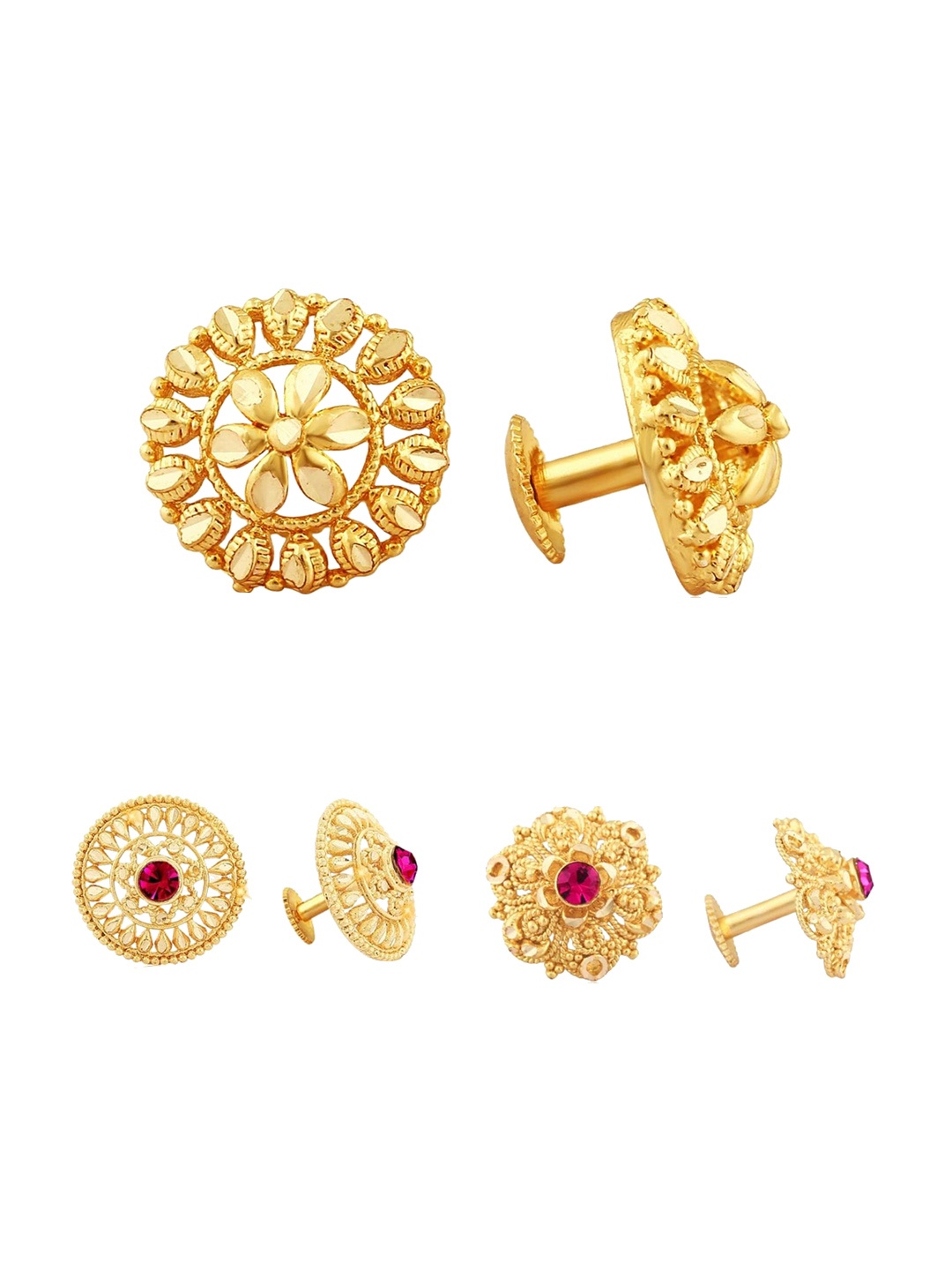 

Vighnaharta Set Of 3 Gold-Plated Floral Stud Earrings