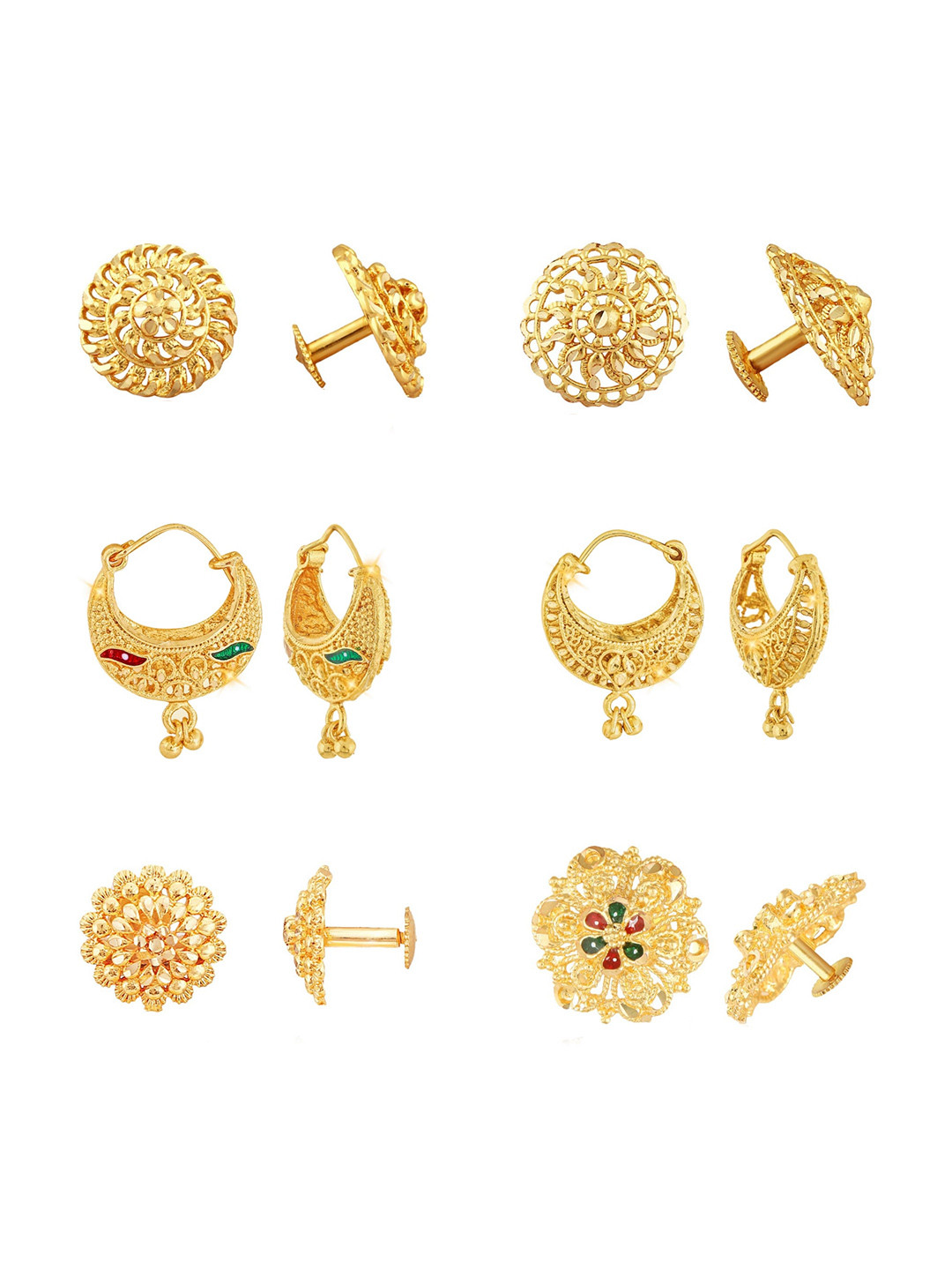 

Vighnaharta Set Of 6 Gold Plated Hoop & Stud Earrings