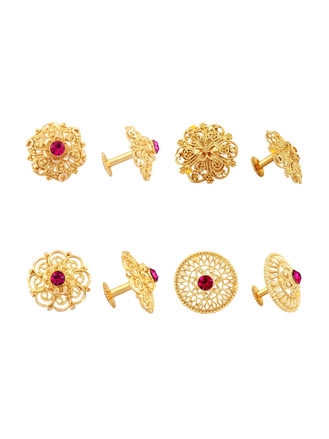 

Vighnaharta Set Of 4 Gold-Plated Floral Studs Earrings