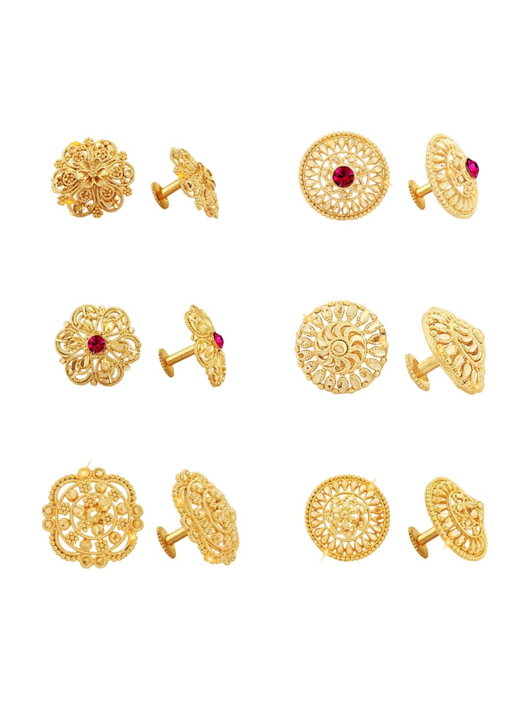 

Vighnaharta Set Of 6 Gold-Plated Floral Studs Earrings