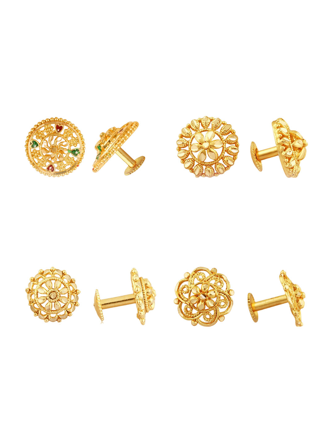 

Vighnaharta Set Of 4 Gold-Plated Floral Studs Earrings