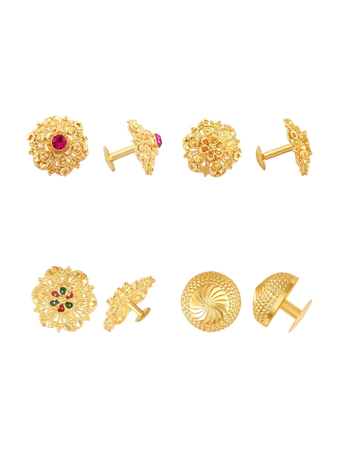 

Vighnaharta Set of 4 Gold Plated Studs Earrings