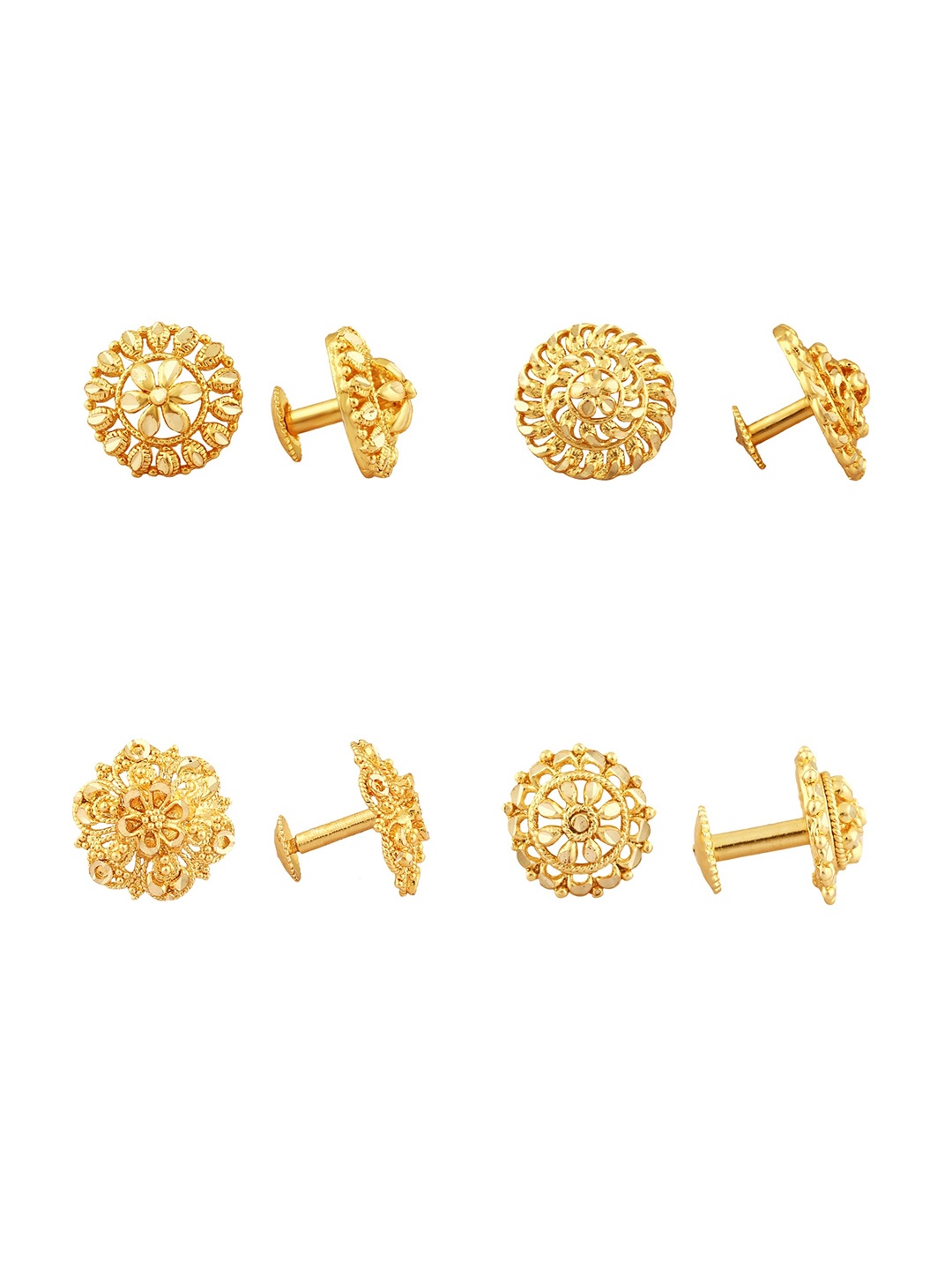 

Vighnaharta Set of 4 Gold-Plated Floral Studs Earrings