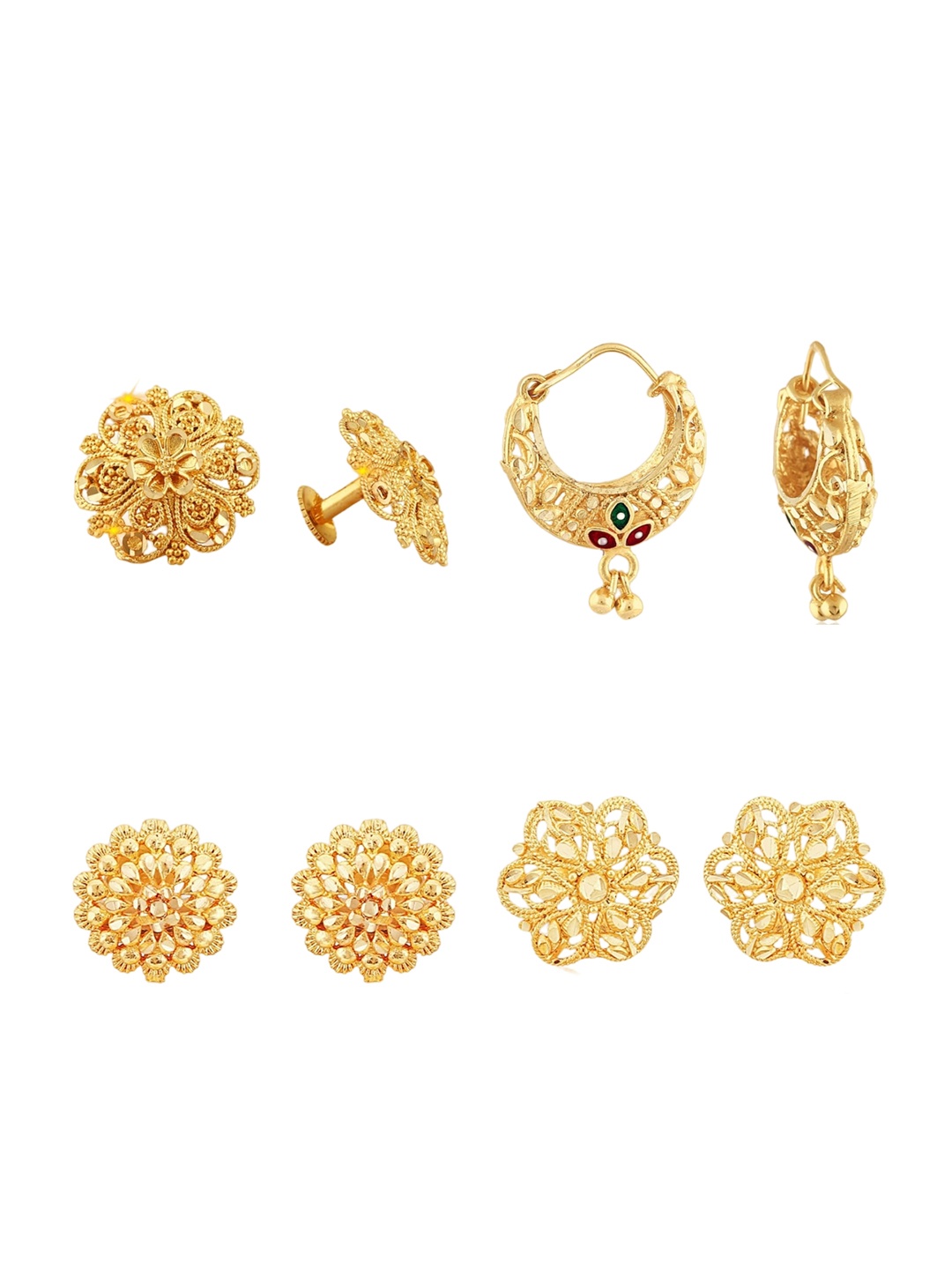 

Vighnaharta Set Of 4 Gold-Plated Floral Studs Earrings