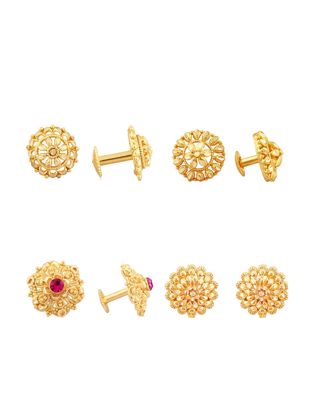 

Vighnaharta Set Of 4 Gold-Plated Floral Studs Earrings