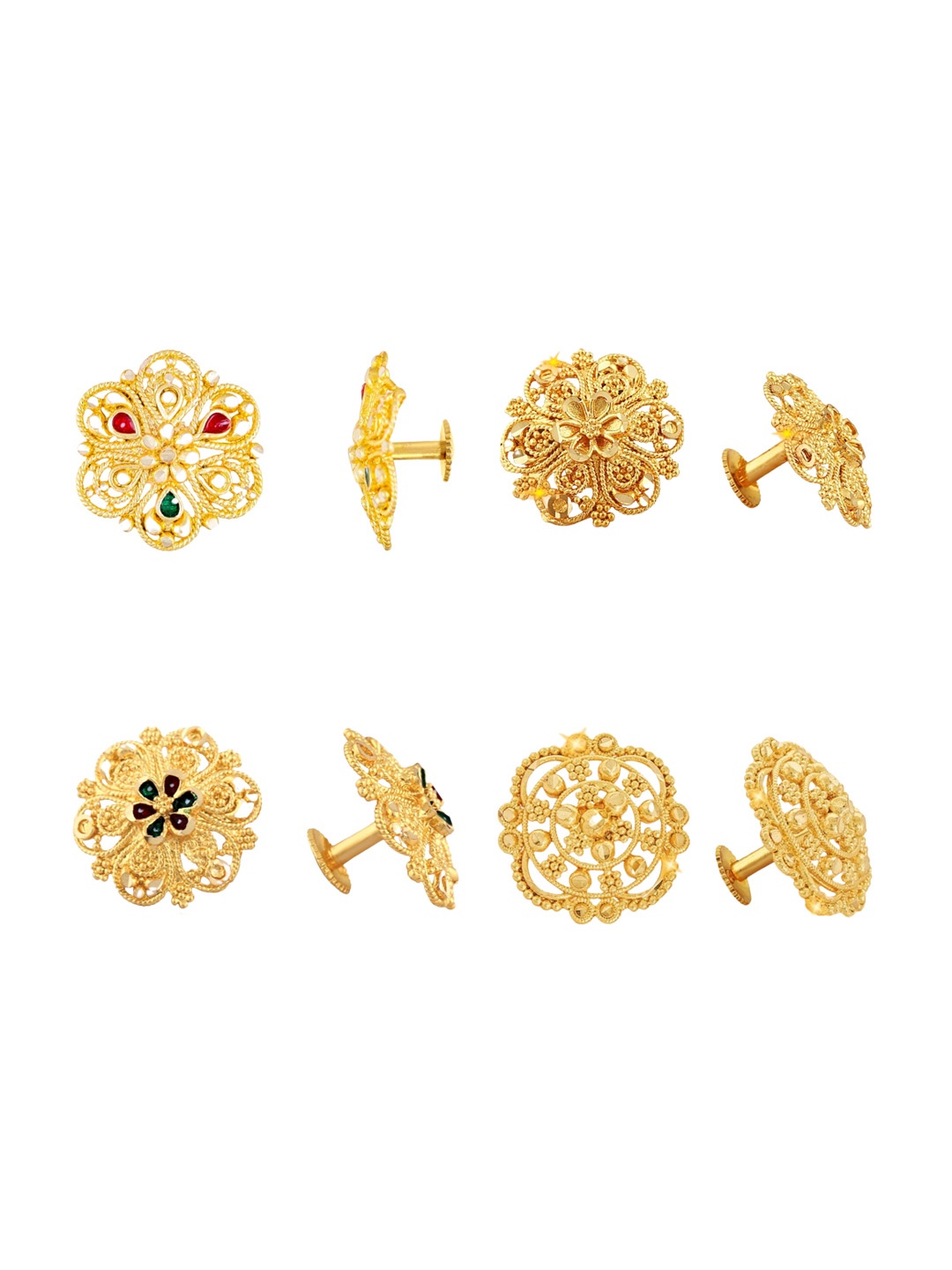 

Vighnaharta Set of 4 Gold Plated Floral Stud Earrings