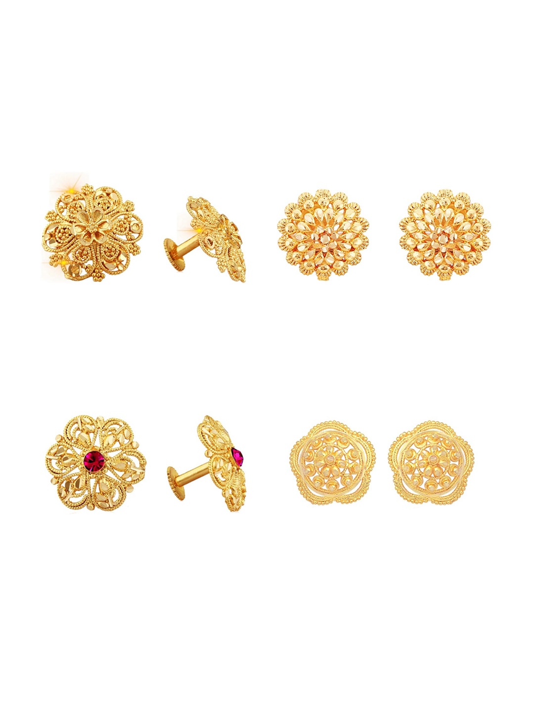 

Vighnaharta Set Of 4 Gold-Plated Floral Studs Earrings